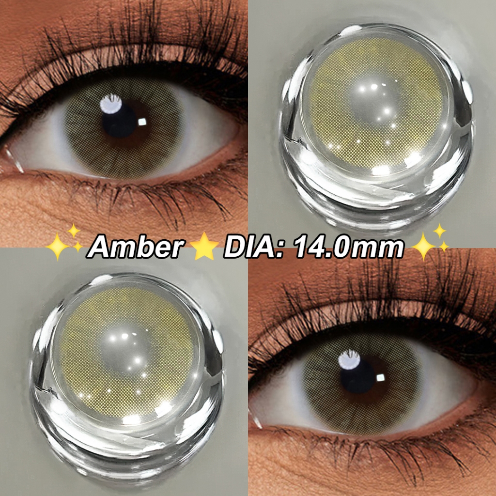 【0.00~-8.00】Magister Lentes De Contato Coloridas Com Grau Amber Ocre Natural Sem Borda 1 Par 14mm