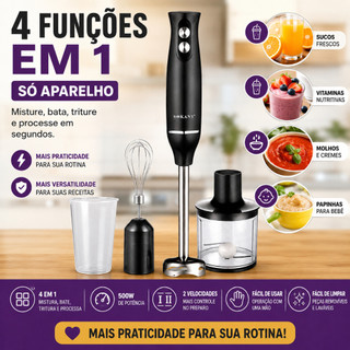 Mixer de Mão 4 em 1 500W Profissional Liquidificador de Mão Mini Processador Batedor de Ovos 127V