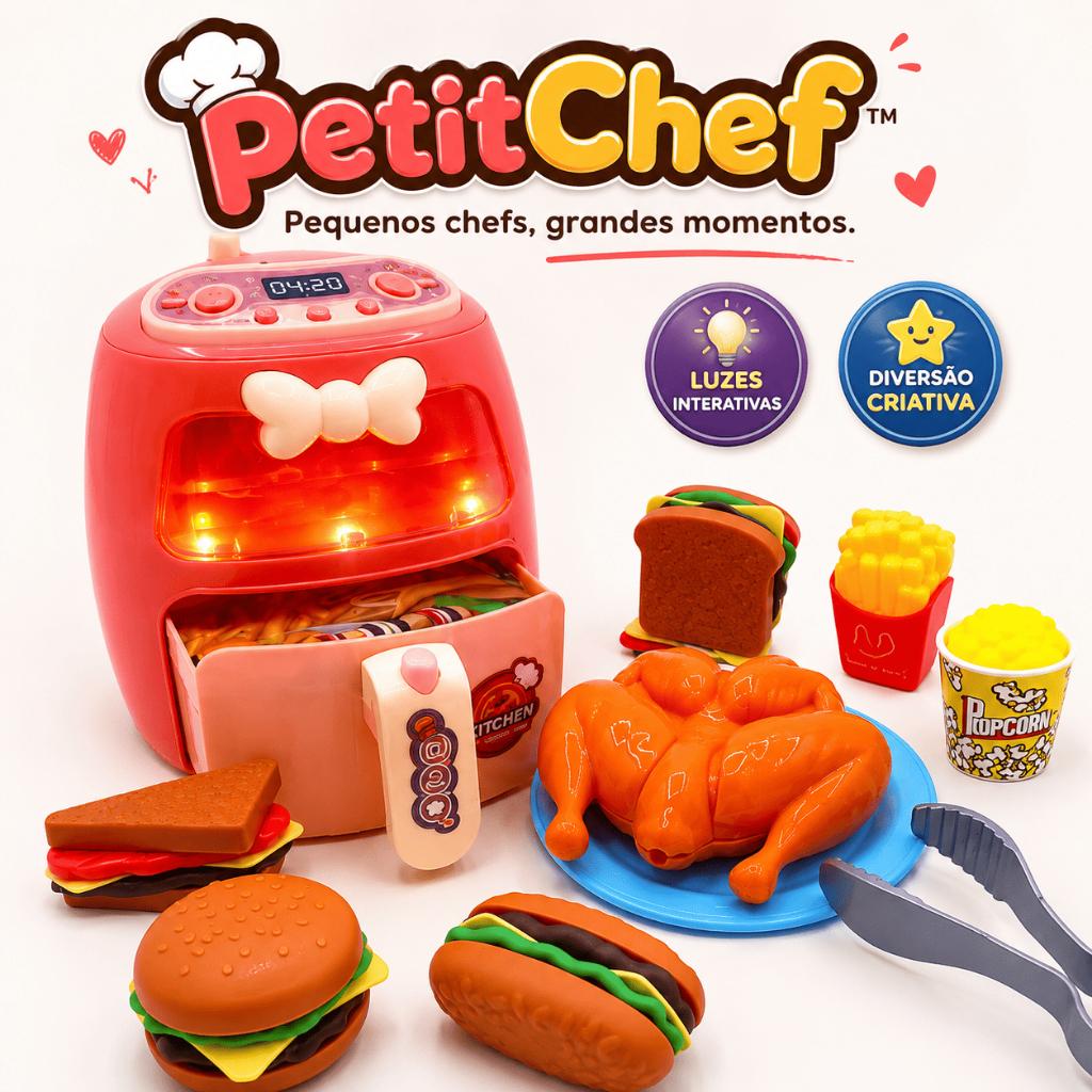 Mini Air Fryer Infantil Brinquedo Cozinha com Luzes e Acessórios Educativo PetitChef™