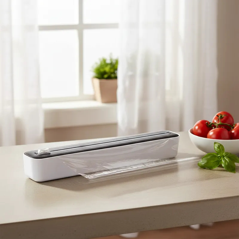 Suporte porta plastico filme dispenser cortador rolo cozinha pratico barato guardar comida alimento