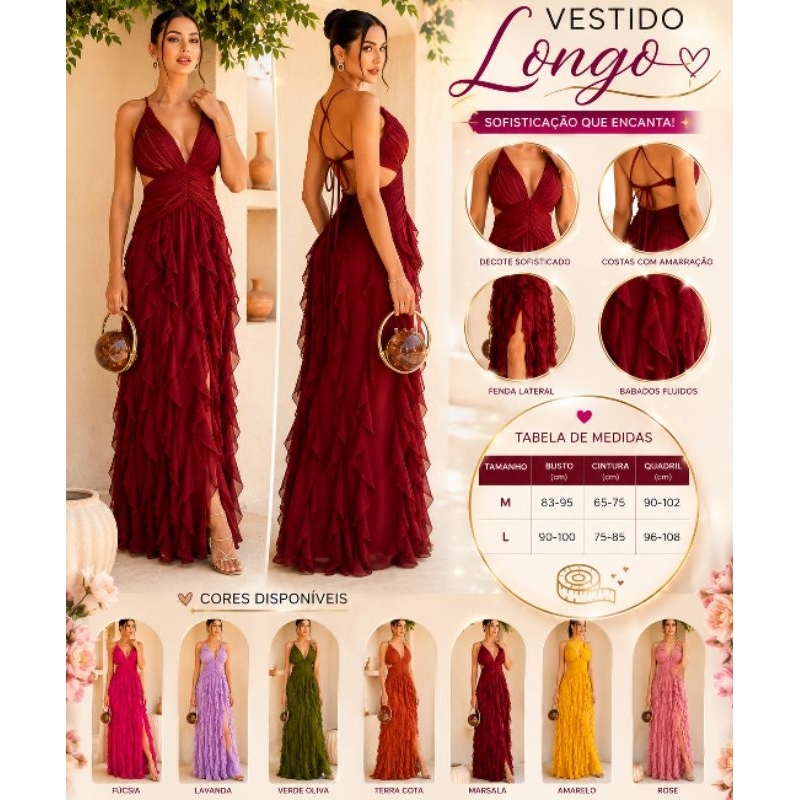 Vestido Longo Elegante Feminino para Festa Casamento Formatura M,G