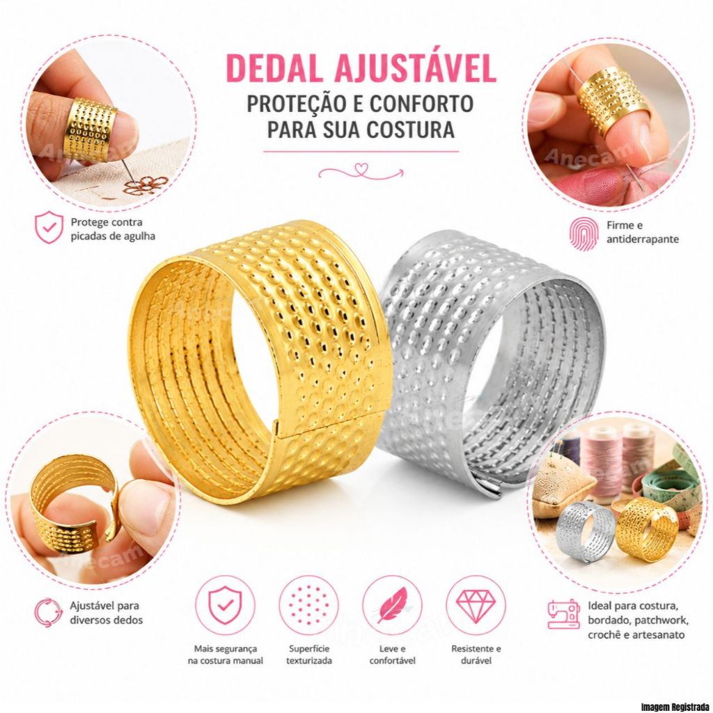 Dedal Para Costura Artesanato Bordado Protenção Para Dedos Croche Trico Agulhas Acessorio Ajustavel