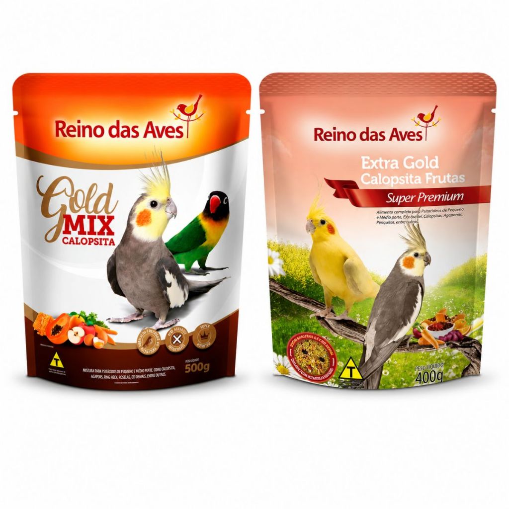 Kit Reino das Aves - Mistura de Sementes Gold Mix 500g + Extra Gold Calopsita Frutas 400g