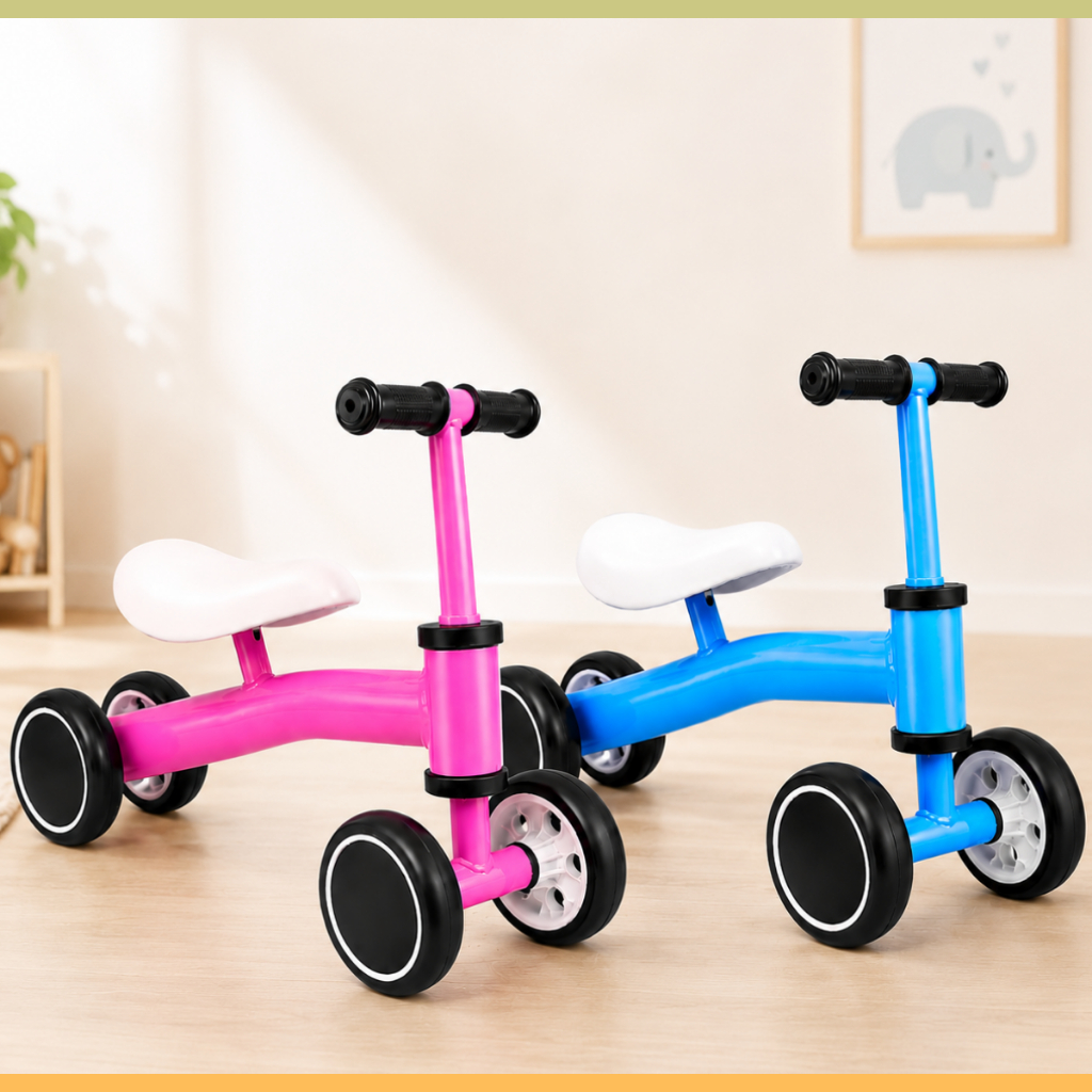 Bicicleta Equilíbrio Infantil Sem Pedal 4 Rodas Bebê Andador Bike 20Kg Rosa Azul Sem Pedal Antitombo