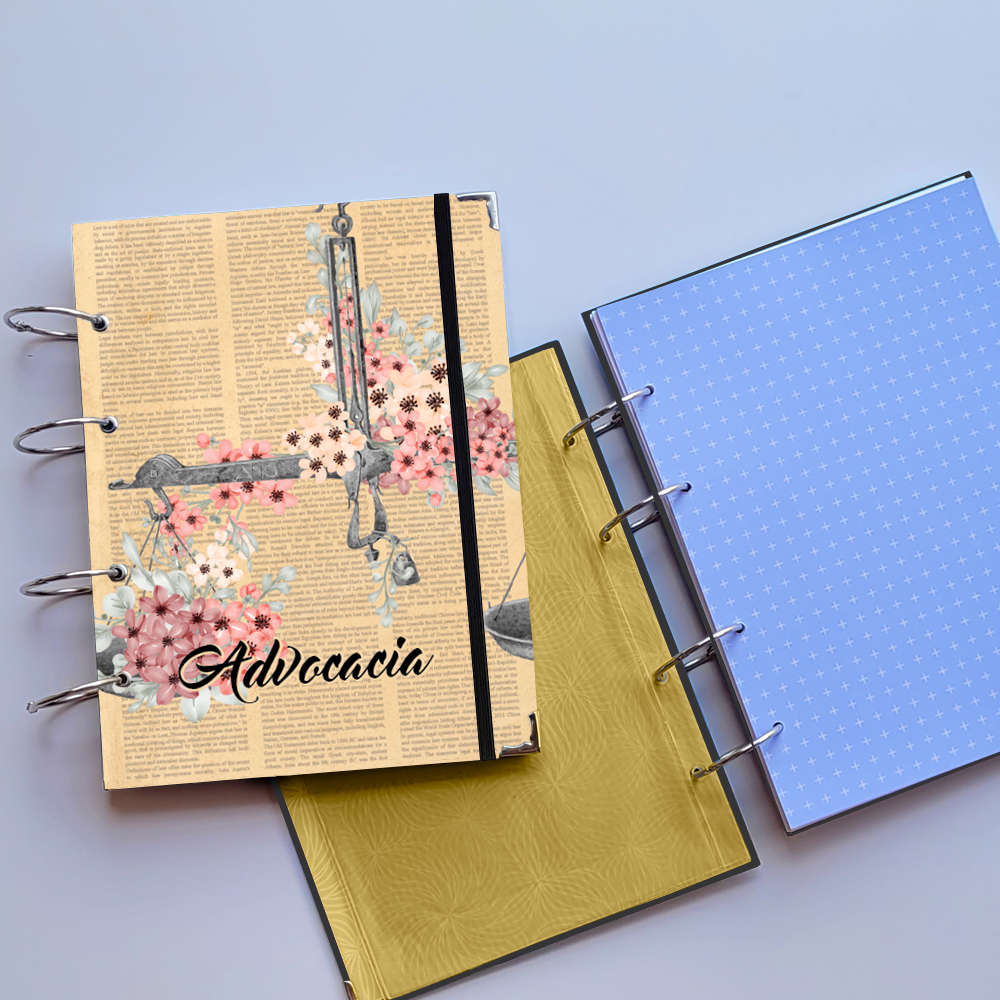Caderno Argolado Advocacia Vintage (Capa e Argolas) Universitário Colegial A5 Fichário Direito