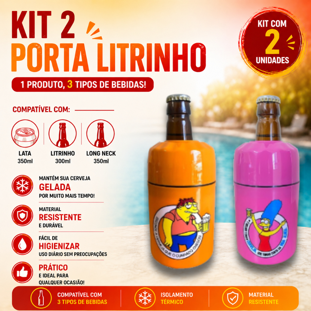 Kit C/2 Porta Lata 3x1 Cerveja Suporte Long Neck Litrinho Termico Personalização