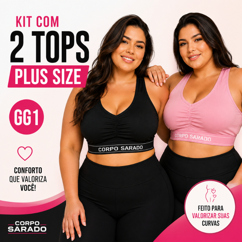 Kit 2 Tops Fitness Plus Size  Academia Reforçado Confortável Alta Sustentação Treino Conforto |3183| Oferta