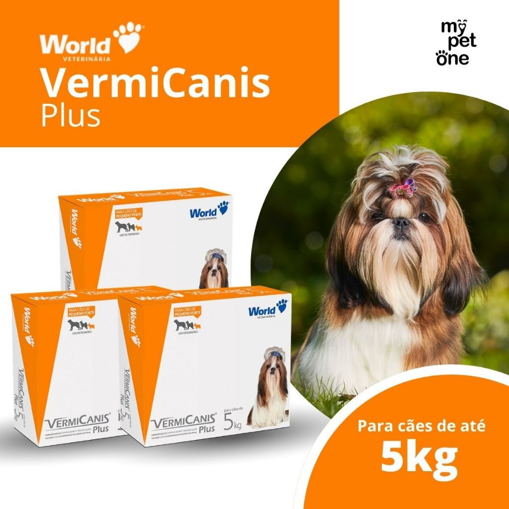 Kit 3 VermiCanis Plus Vermífugo World para Cães de 5Kg - 4 Comprimidos