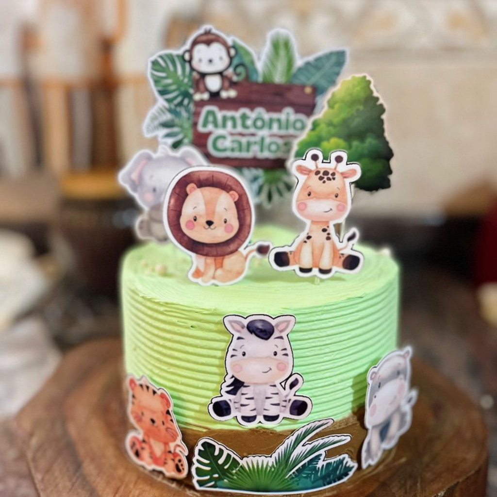Topo de bolo de aniversário safari - topper infantil para mesversario personalizado