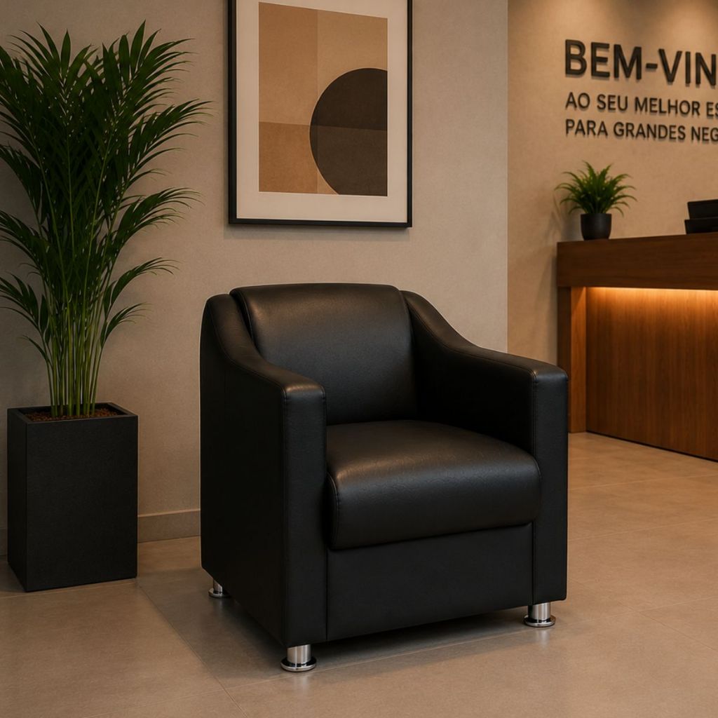 Poltrona Decorativa para sala recepção consultorio escritrorio couro sintetico