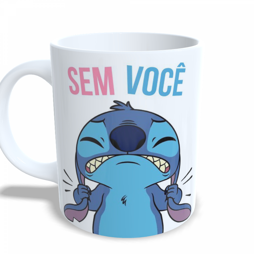Caneca Stitch Angel = Sem você, com você - dia dos Namorados, namorados 325 ml