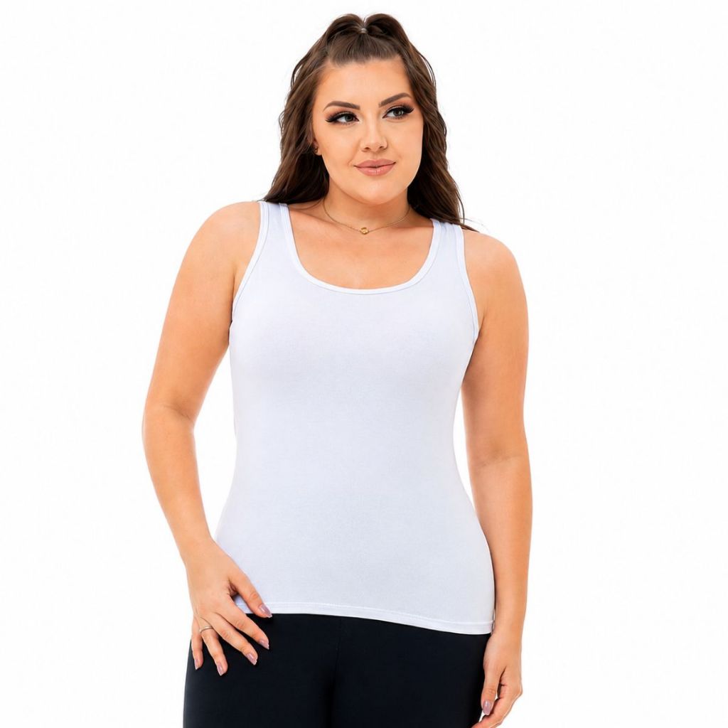 Regata Feminina Alça Larga Gola Redonda Viscolycra Envio Imediato