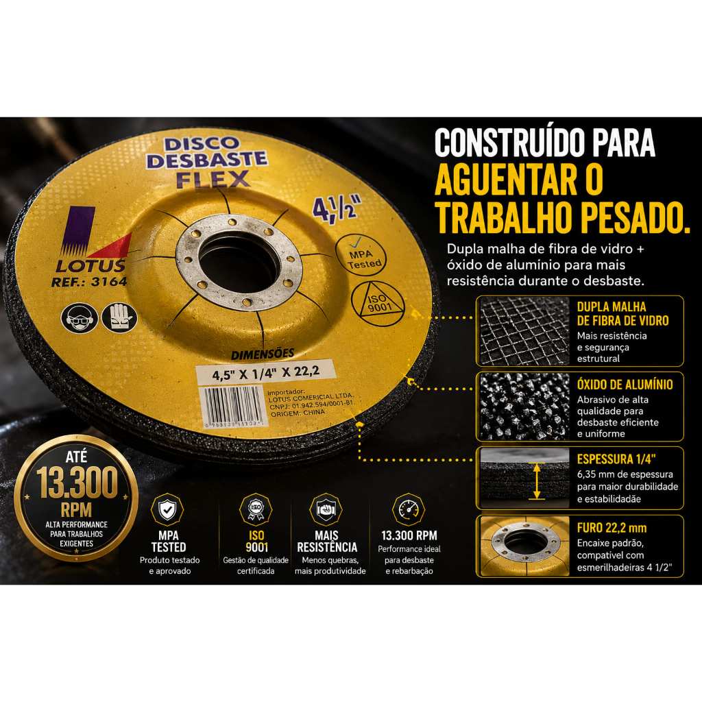 Kit 5 Discos Desbaste 4,5 X 1/4 X 22.2mm Flex Lotus
