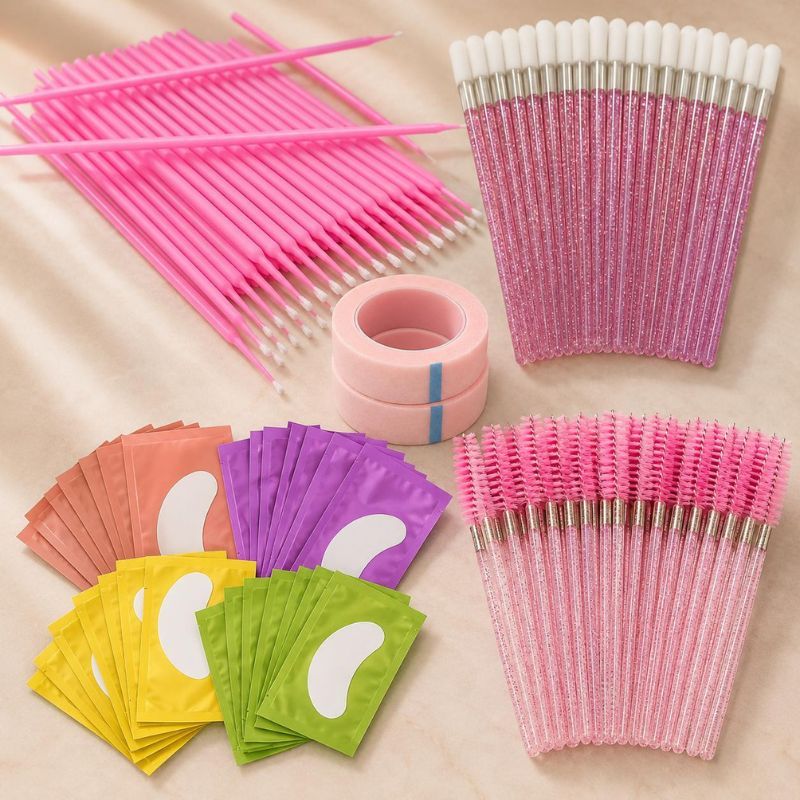 Kit 100 Escovinhas, 100 Microbrush, 100 Pincel P/ Batom, 100 Pads e 2 Micropore