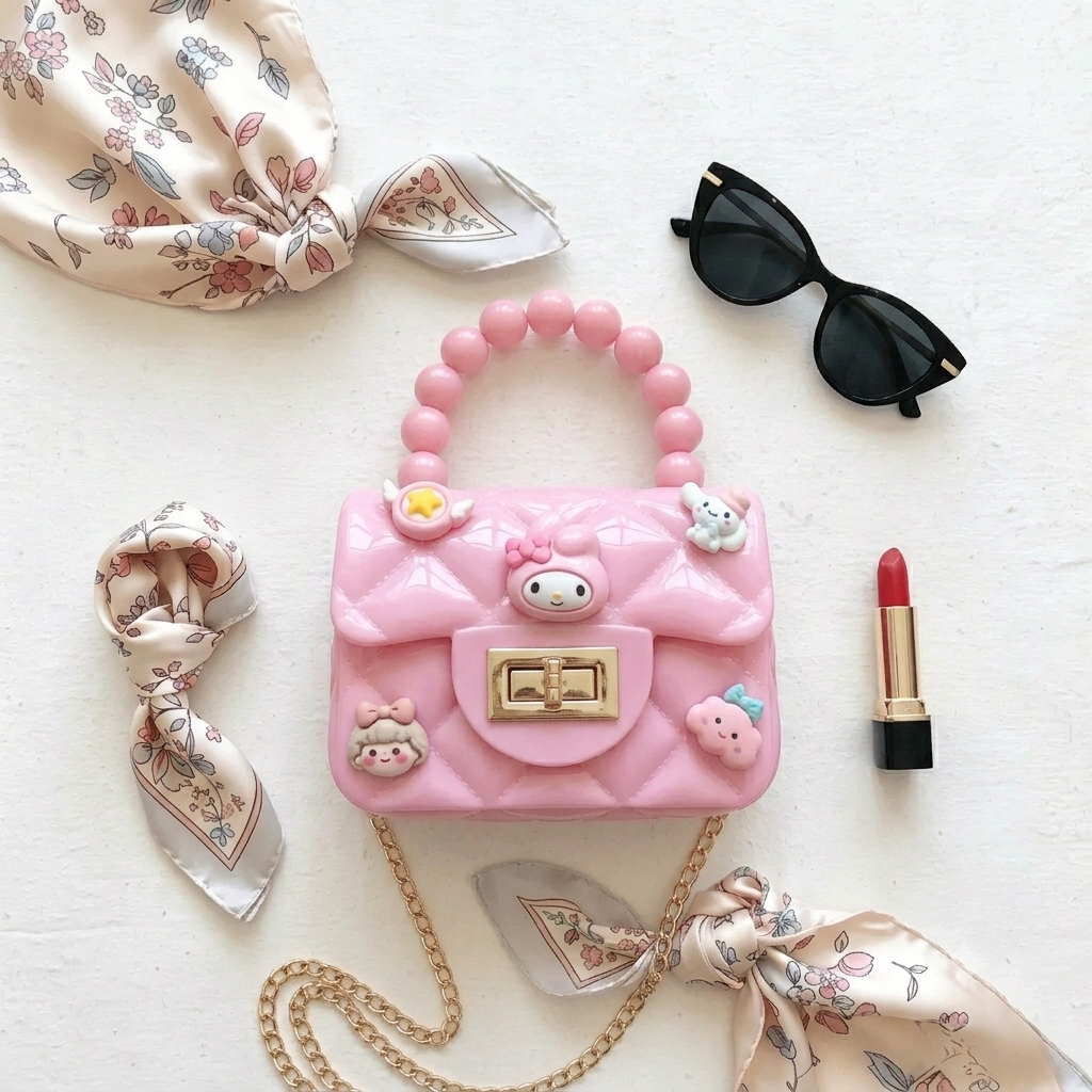 ASALOOG BOLSA TOTE PEROLAS COM PINGENTES ADULTO E INFANTIL MINI C125906