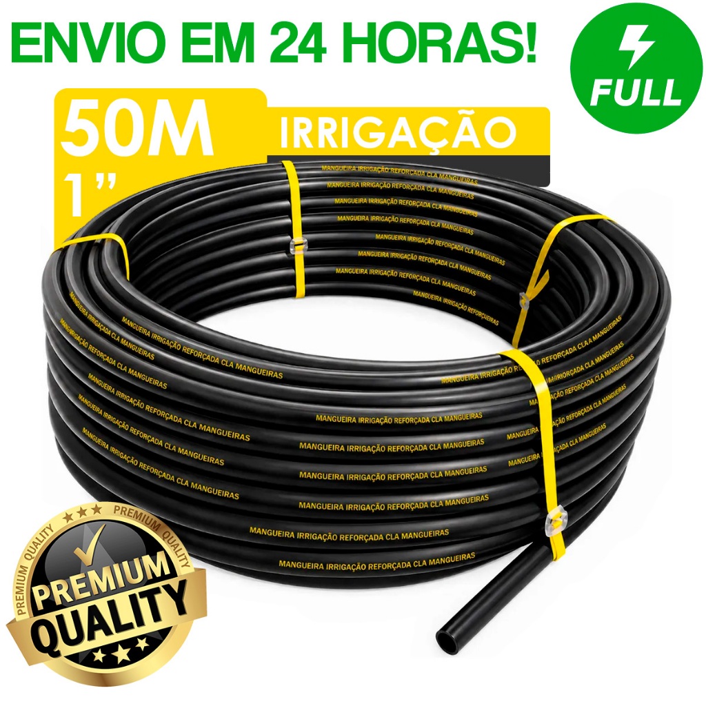 Mangueira Irrigação Gotejamento 1" Plástica Rolo 50 Metros SEM FUROS Reforçada Selo Amarelo