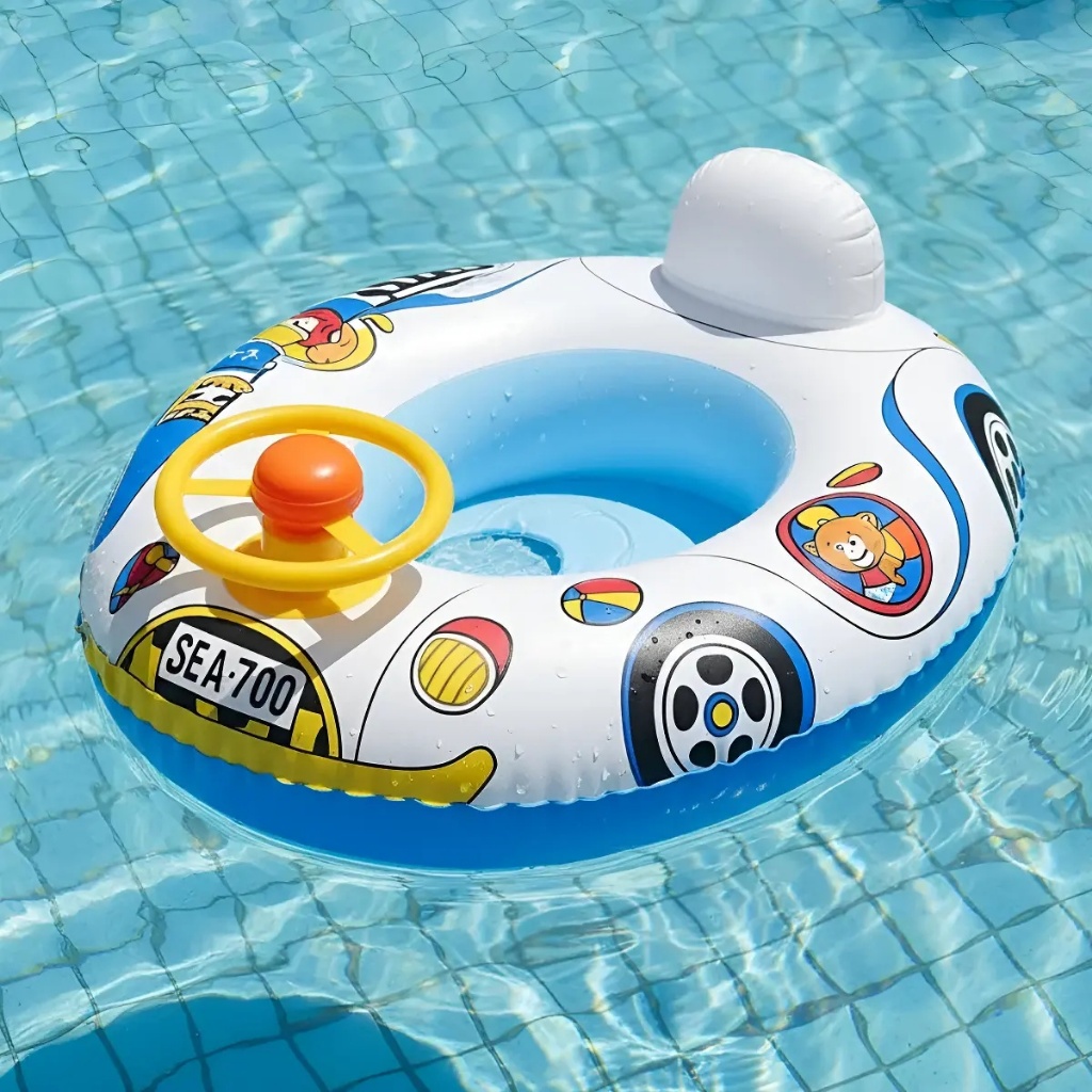 Boia Fralda Volante Infantil Carrinho Bote Inflável para Bebê Piscina com Assento