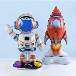Kit 2 Balões Astronauta e Foguete Gigante 69CM Decoração Espaço Festas Aniversários