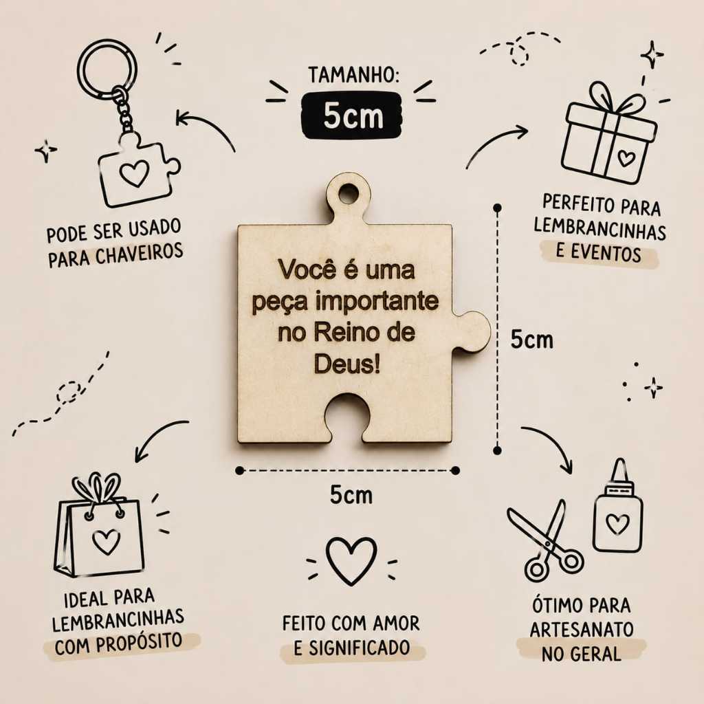 Chaveiros Tag MDF Peça Quebra-Cabeça Cristão lembrancinha Religiosa Fé Igreja