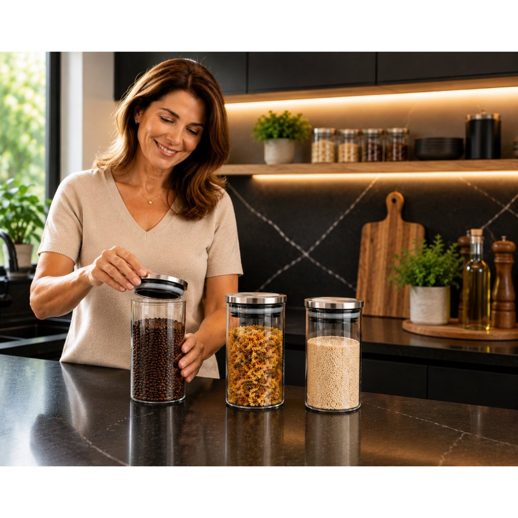 Pote de Vidro Redondo Transparente para Mantimentos com Tampa de Inox 1,8 L Moderno e Prático