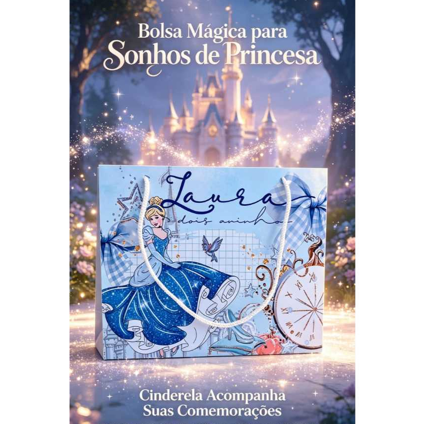 Sacolinha lembrancinha personalizada CINDERELA - festa infantil PEGUE E MONTE.