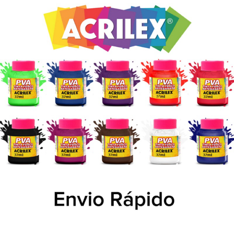 Tinta Fosca PVA para Artesanato 37ml ou 100ml Acrilex - Secagem Rápida e Acabamento Fosco Tampa Rosa