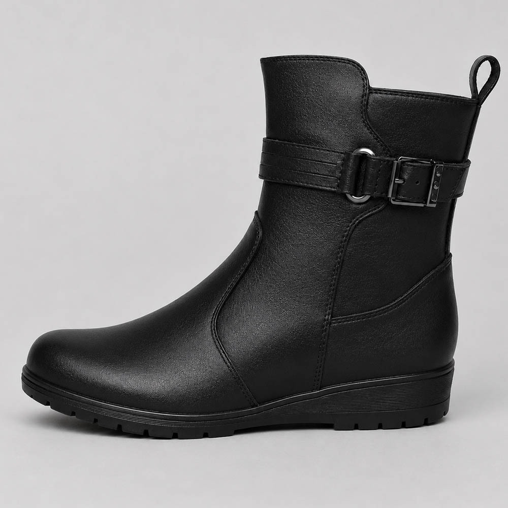 Bota Feminina Mooncity Salto Baixo Forrada com Fivela e Zíper Napa Conforto