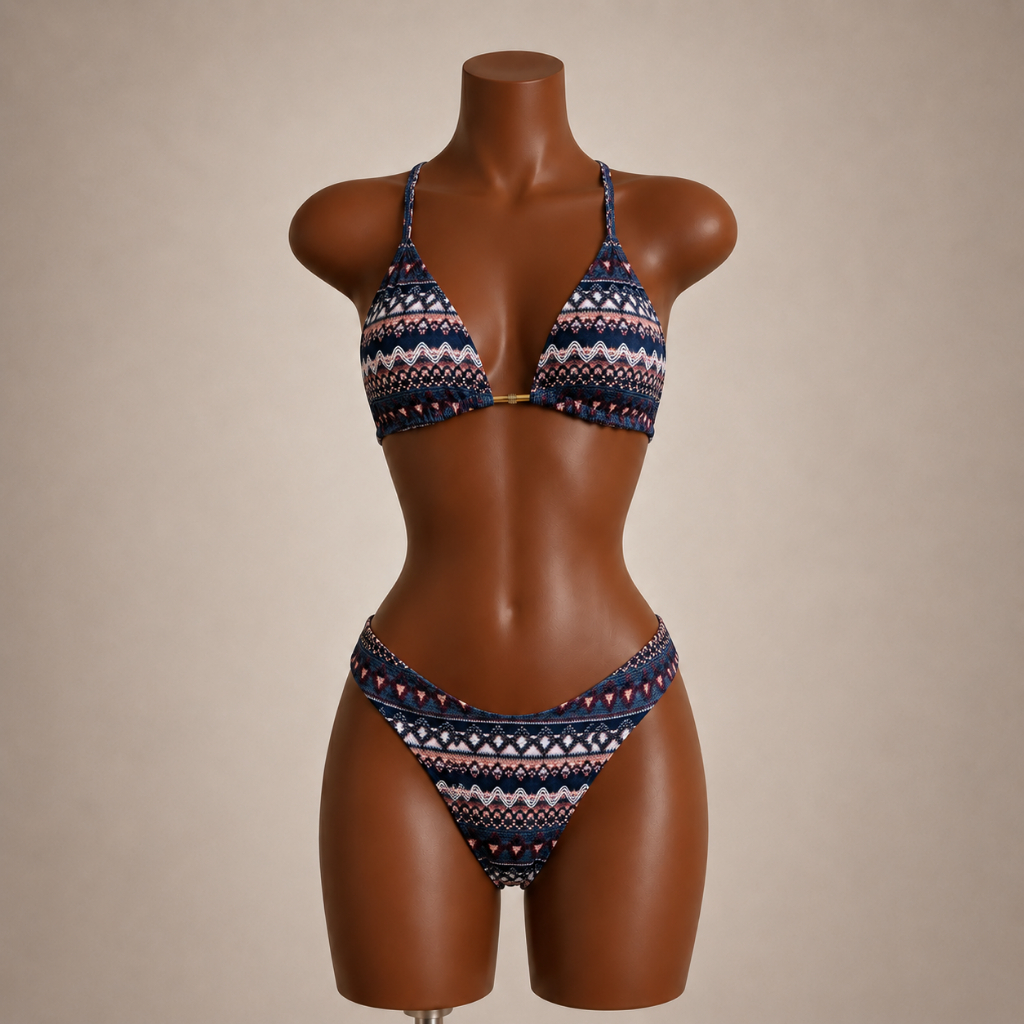 Conjunto Biquíni Cortininha + Shortinho | Look Feminino Praia Verão Colorido Estampa Tricô Cortininha Asa Delta Short UV