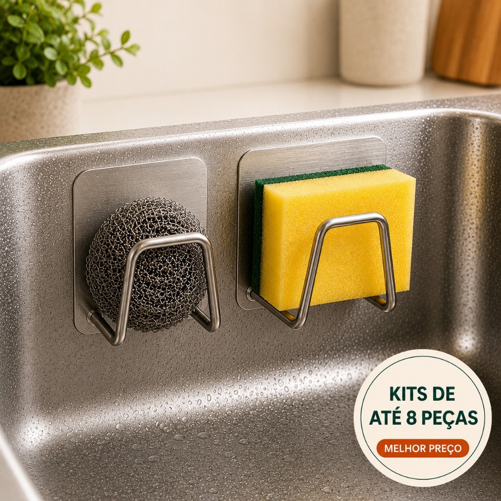 Suporte / Gancho Adesivo Inox - Porta Esponja ou Bucha para Pia ou Parede de Cozinha