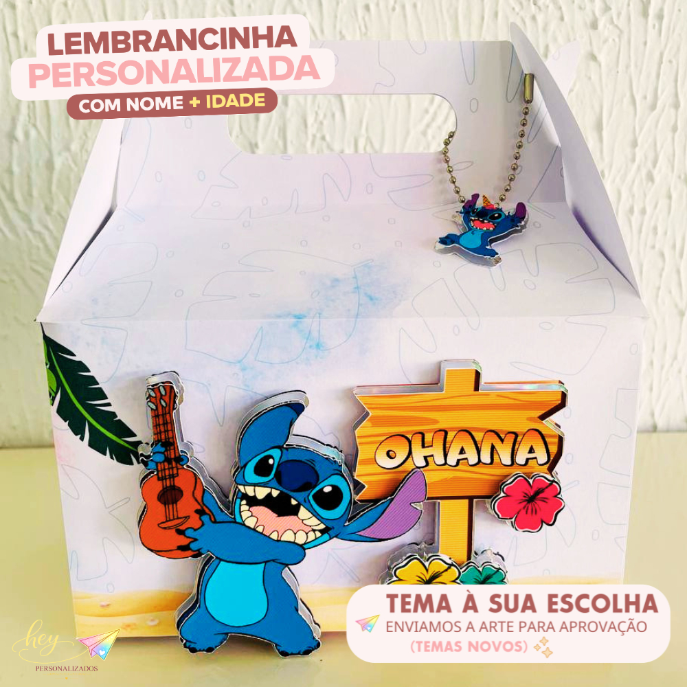 Lembrancinha Lilo e Stitch Personalizada | Caixa Maleta | Nome e Idade | Festa Escolar | Aniversário Infantil