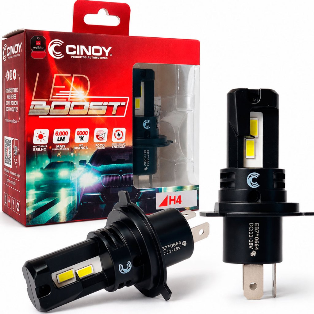 Lâmpada Super Led Mini Cinoy Boost 6000k H4 60W 6000Lm