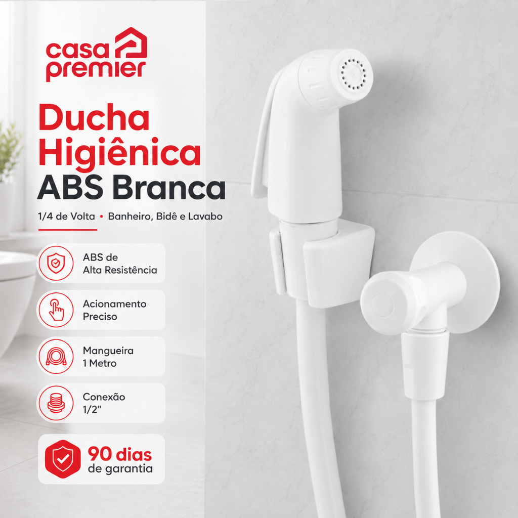 Ducha Higiênica ABS Branca para Banheiro Chuveirinho Bide Lavabo 1/4 de Volta