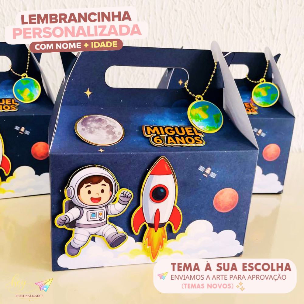 Lembrancinha Astronauta Personalizada | Caixa Maleta | Nome e Idade | Festa Escolar | Aniversário Infantil