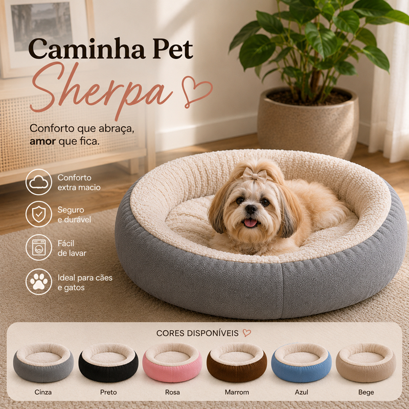 Caminha Redonda Pets Sherpa para Cães e Gatos Macia 50x50cm Quente Confortável Cama Pet