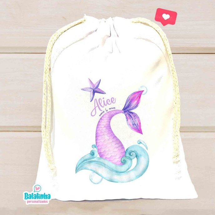 Saquinho Surpresa Sereia Personalizado para Lembrancinha de Aniversário Infantil 20und