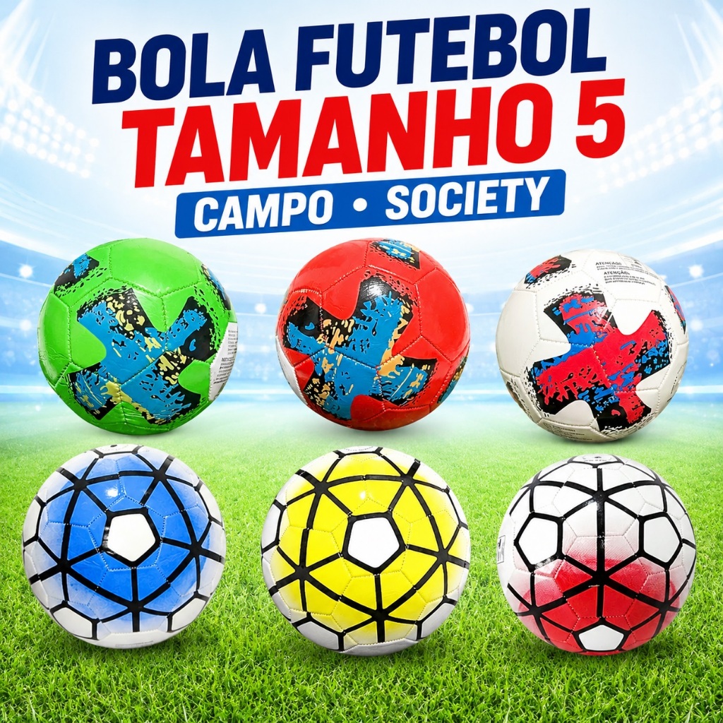 Bola de Futebol 1/2/3/5 Unidades Tamanho Oficial Campo Colorida Varias Cores