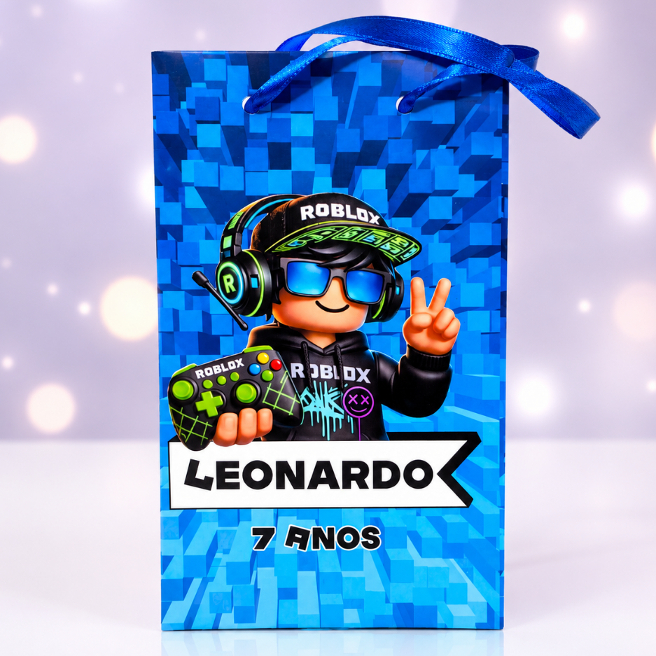 Kit Sacolinha Roblox Personalizada – 10 a 40 Unidades | Lembrancinha Aniversário Infantil Menino