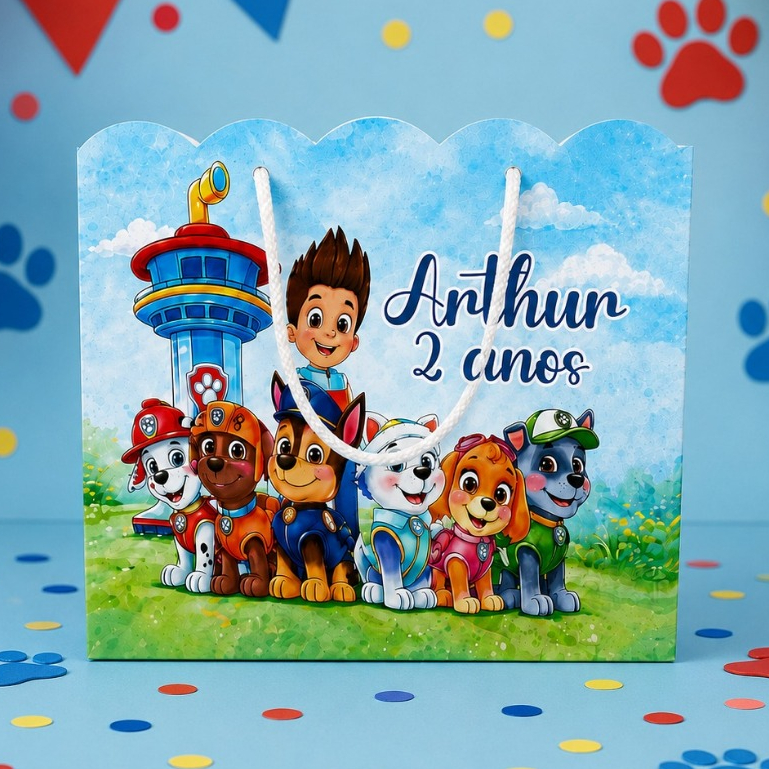 Kit Sacolinha Personalizada Festa Patrulha Canina Aniversário Infantil Festa