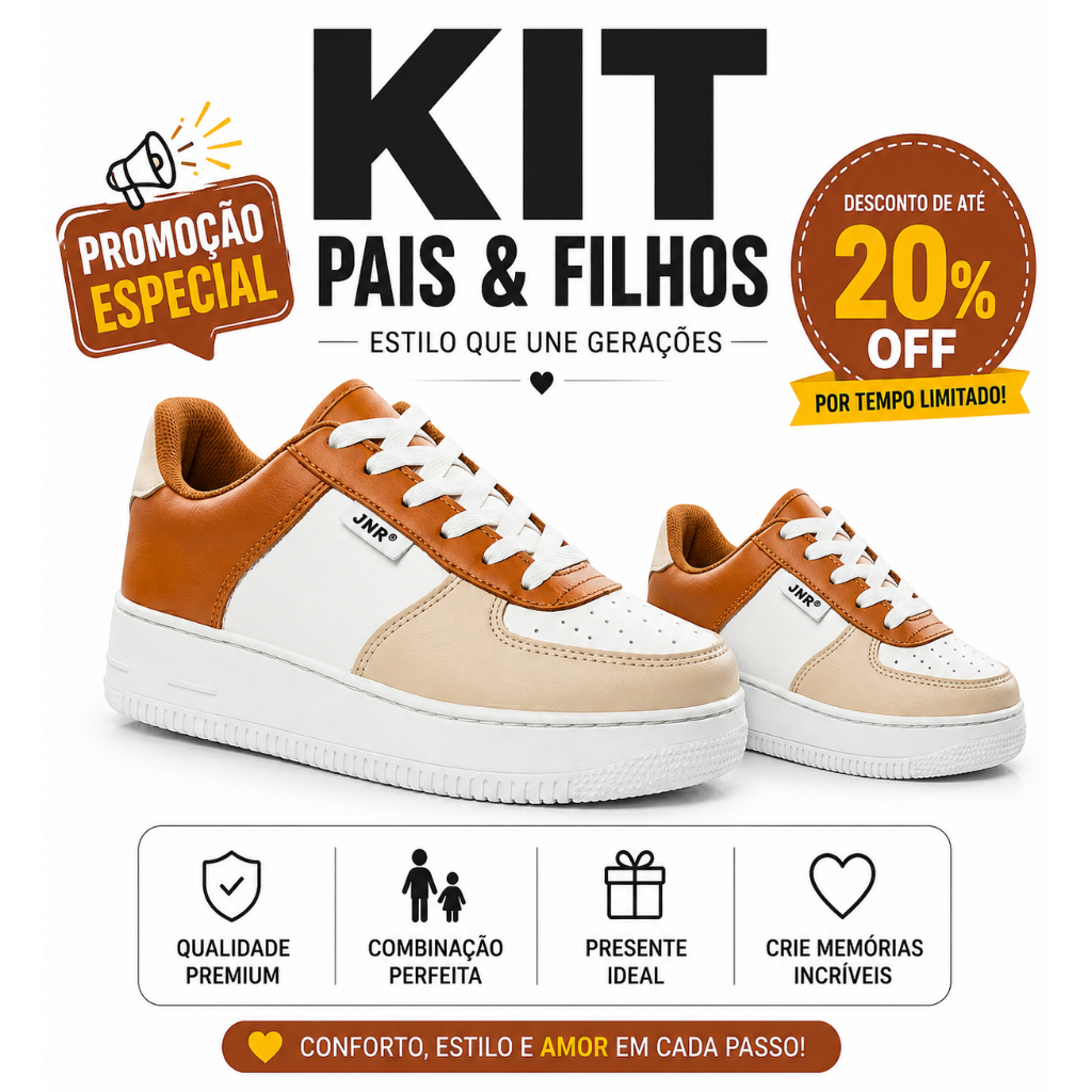 Kit Pais e Filhos - Tênis Masculino e Feminino Confortáveis - Estilo Bem-Estar para Todos - 26 ao 43