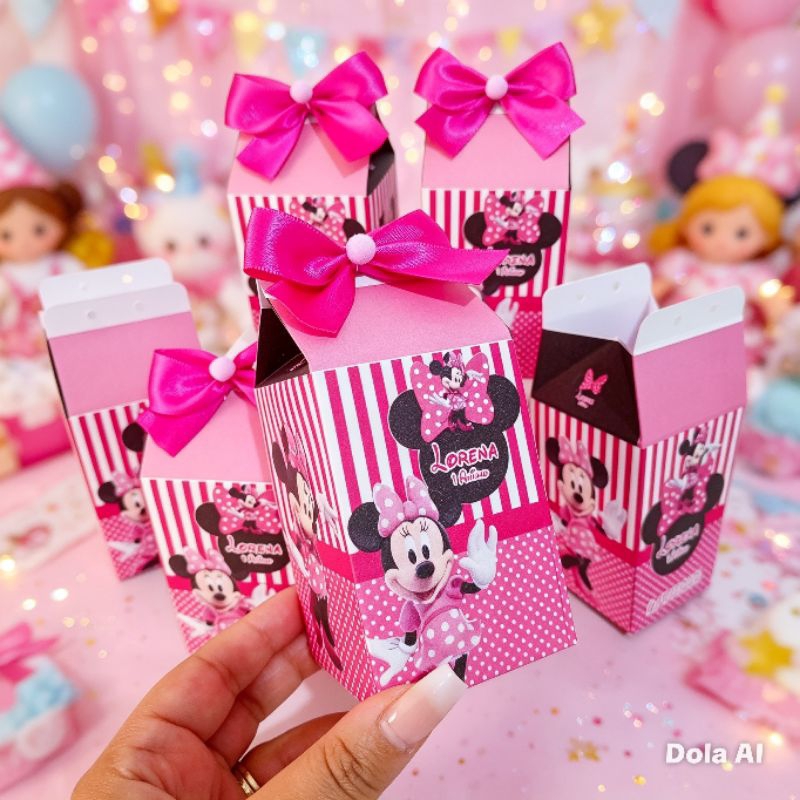 kit Caixinhas Milk| Personalizado| Festa Minnie Rosa - Pegue e Monte (Lembrancinhas Aniversário).