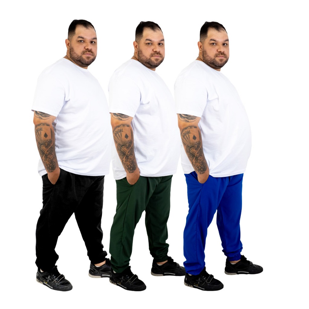 Kit 3 Calça Tactel Masculina Plus com Elastano Flexível Sem Forro Academia Casual Esportiva
