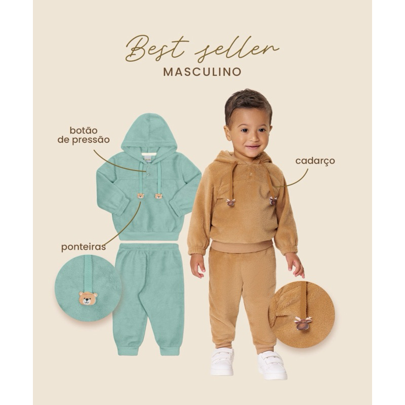 Conjunto Fleece Inverno Infantil Bebê P/ Frio Peluciado Quentinho