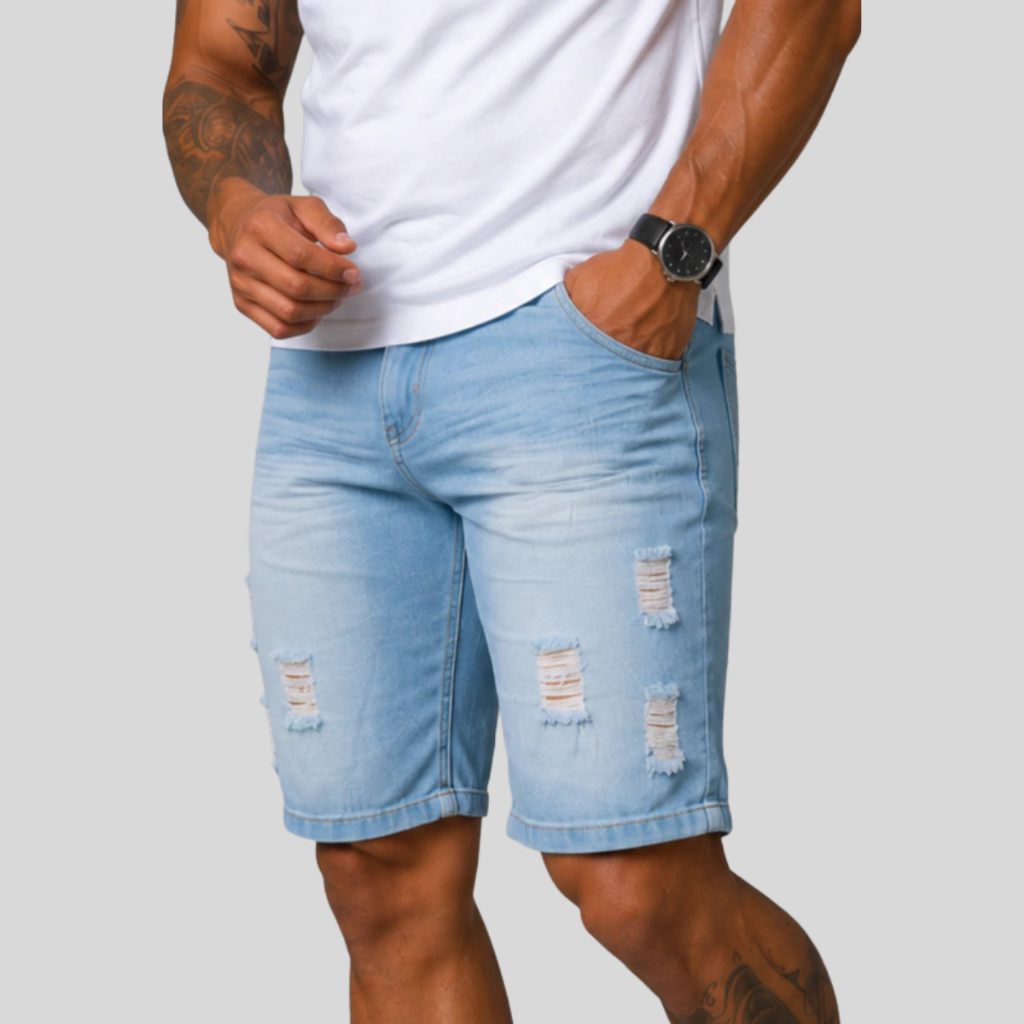 Bermuda Jeans Destroyed Masculina Rasgada Premium Confortável Moda Casual | Dia dos Pais