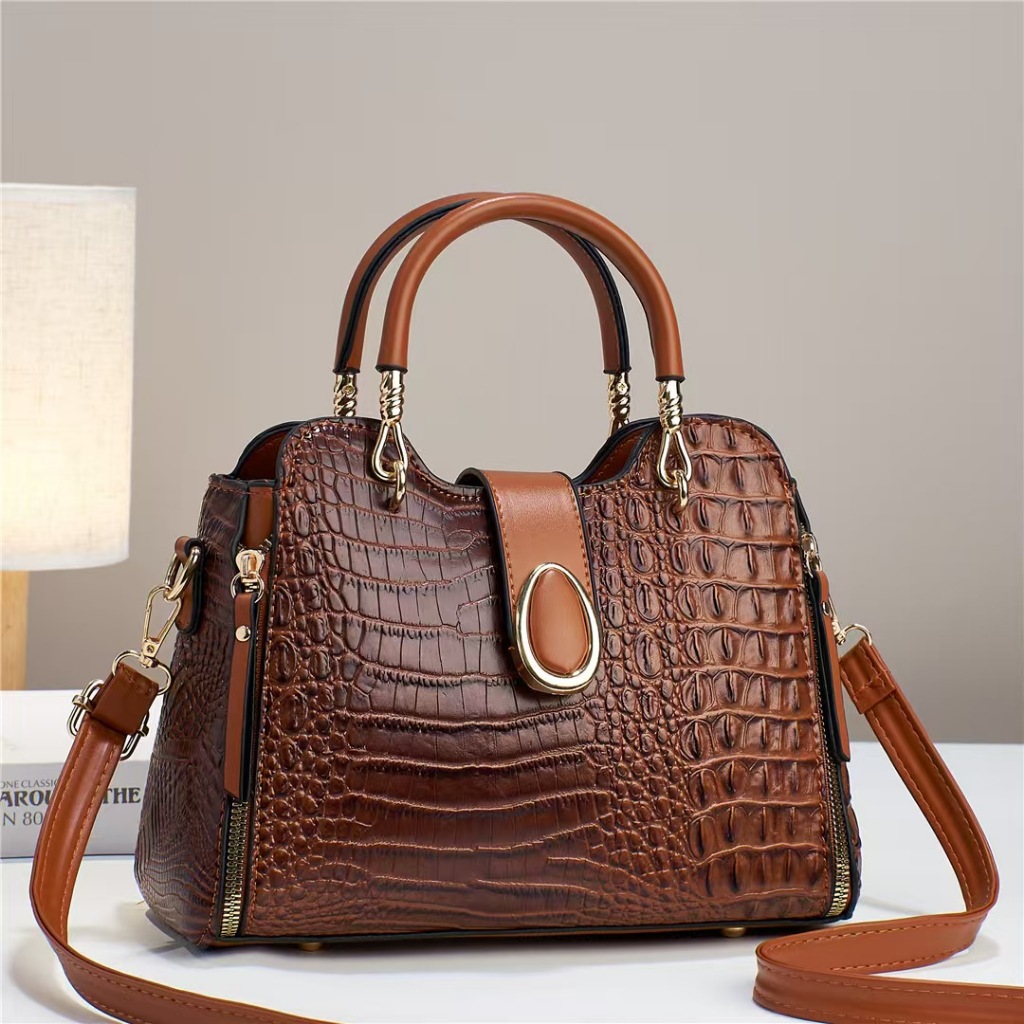 Bolsa Feminina Estruturada Croco Premium com Alça Transversal e Detalhes Dourados ✨ NO-2022
