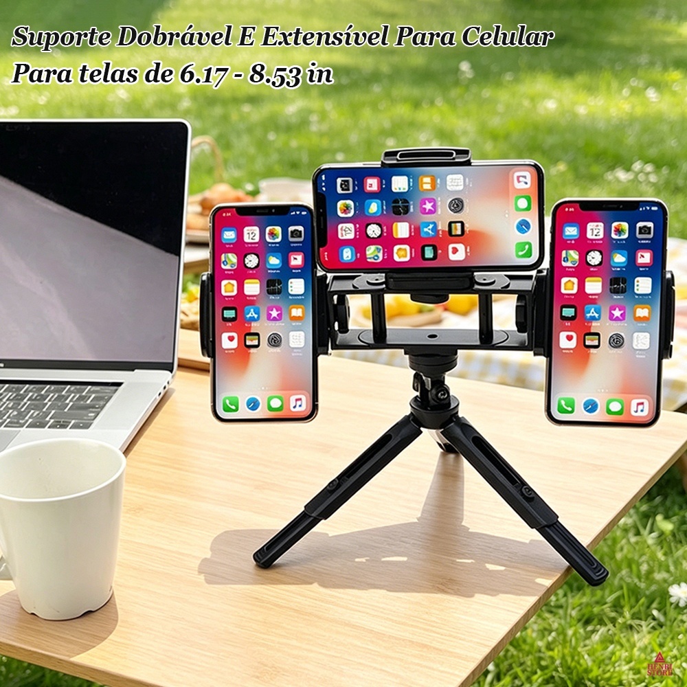 Suporte Acessórios Para Celular Videomaker 3 Dispositivos Ajjuste De 360° Gravação Em Horizontal E Vertical