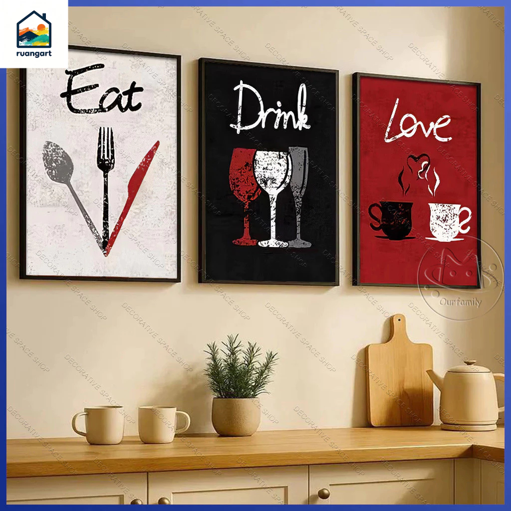 3 peças Decoração de Parede de Arte Para Parede de Cozinha Decoração de Cozinha Decoração de Sala de Jantar