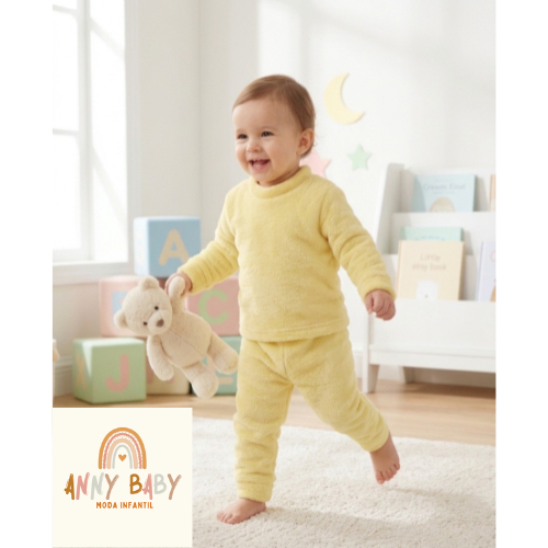 Conjunto de Frio Pijama Unissex Quentinho Soft Inverno Peluciado Menino Menina Creche