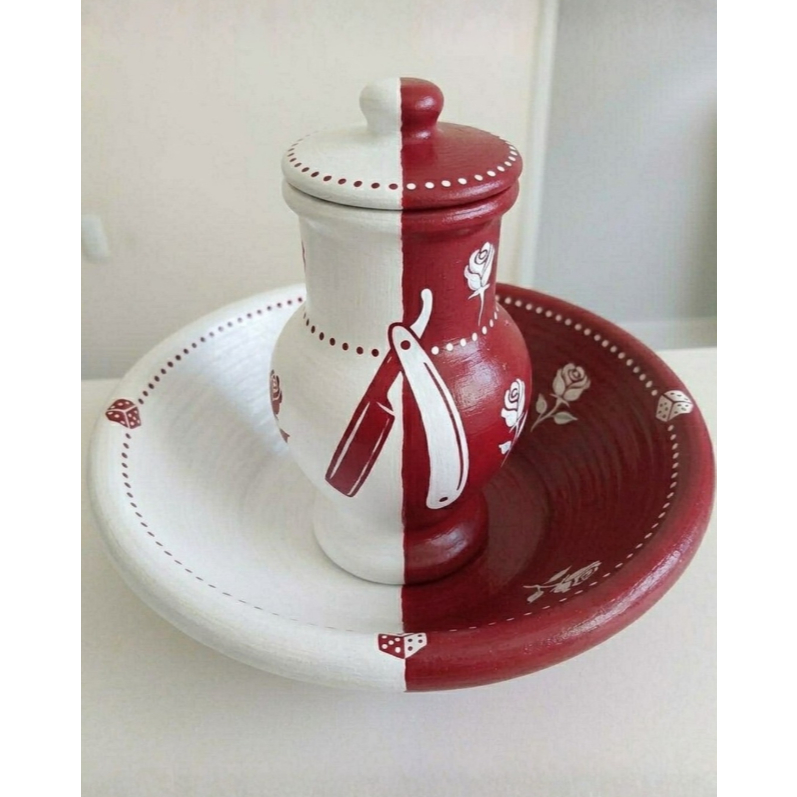 Kit Quartinha e Alguidar Maria Navalha de barro vermelho e branco, Umbanda, Candomblé, assentamento