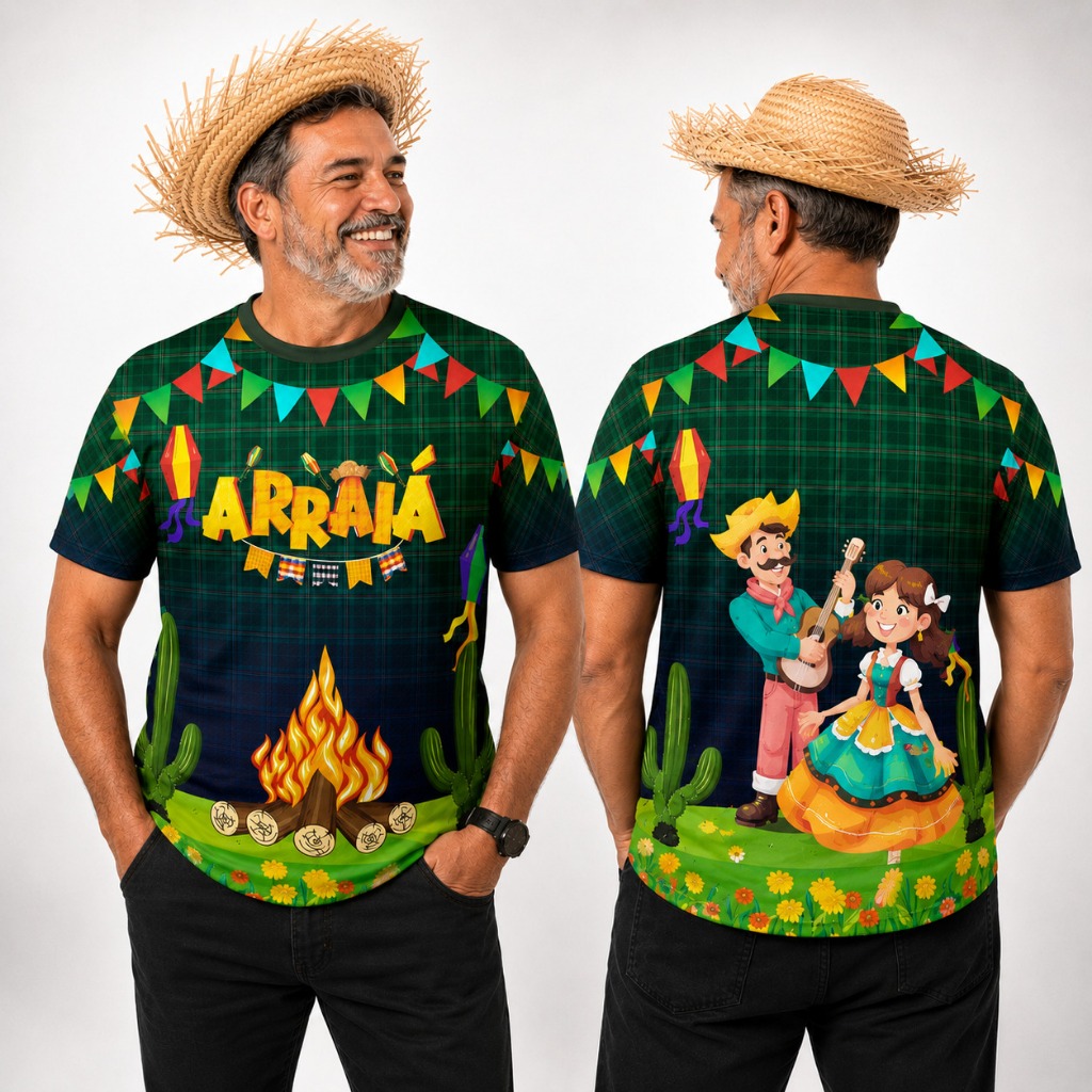 Camiseta Vem Pro Arraiá São João Festa Junina Verde Unissex Adulto Babylook Infantil