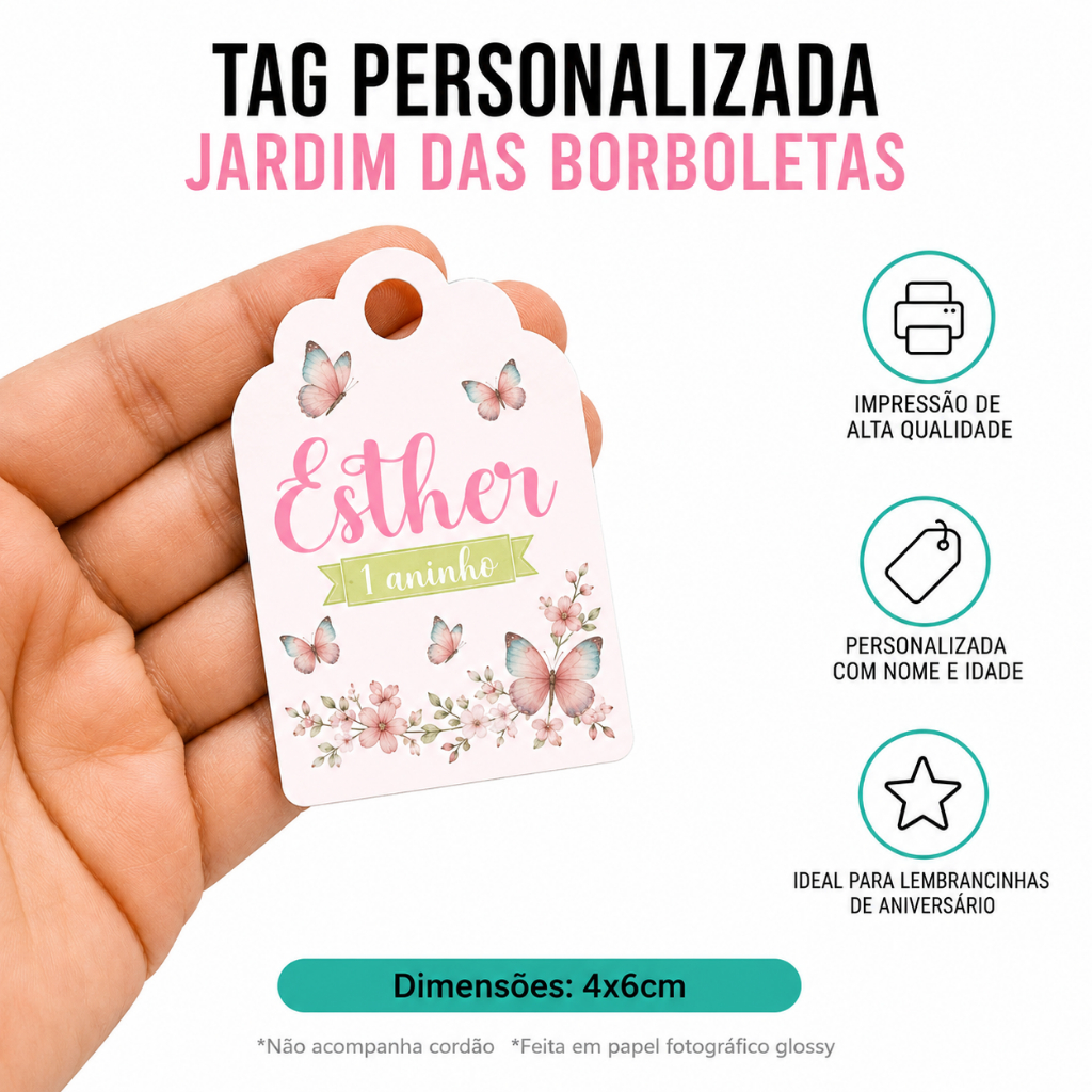 Tag pendurar sacolinha Lembrancinha Personalizados Festa Decoração jardim encantado borboletas Rosa